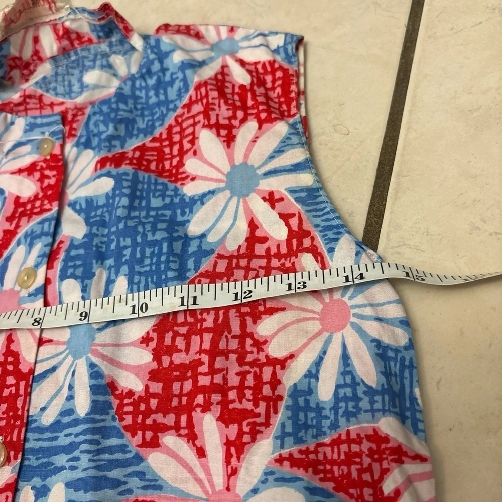 Vintage Playtown Girls 2-Piece Outfit Top & Shorts Red White Blue Daisy Sz 10
